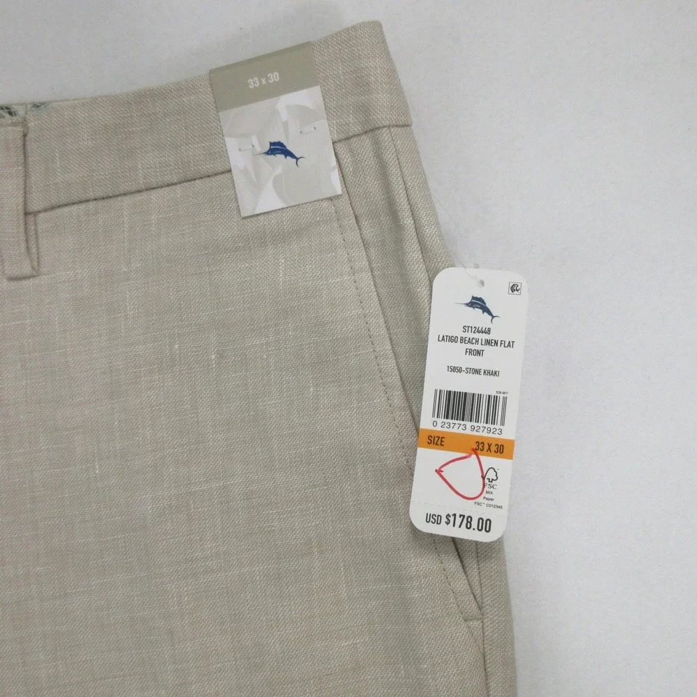 Tommy Bahama Men Dress Pants 33x30 Latigo Beach Linen Khaki Stretch New DEFECT
